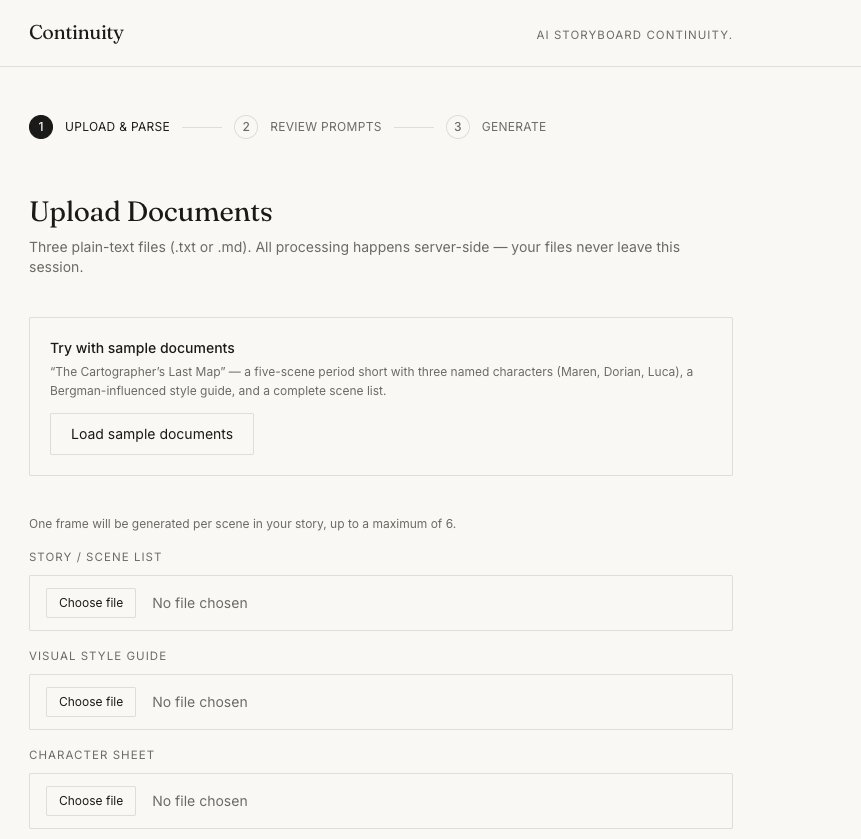Continuity storyboard generator interface